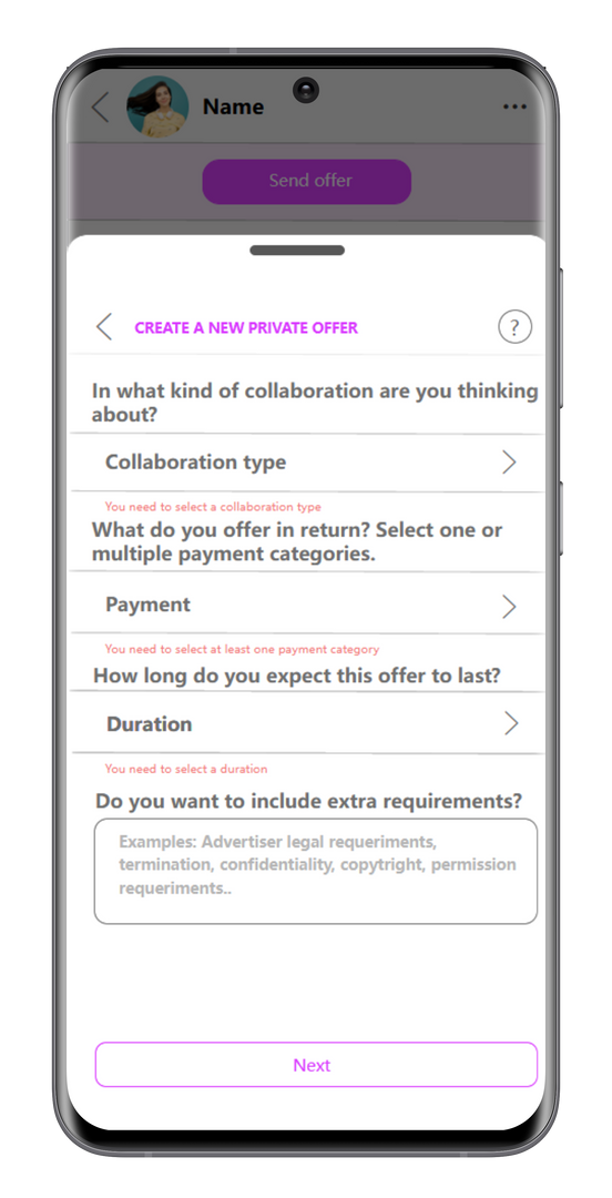 Make an offer page with options