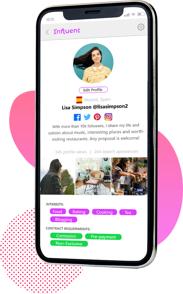 Influent App screenshot supperposed on an iphone